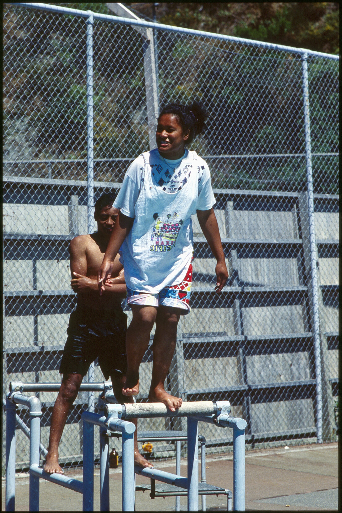 Wellington East Girls College swimming pool, children playing