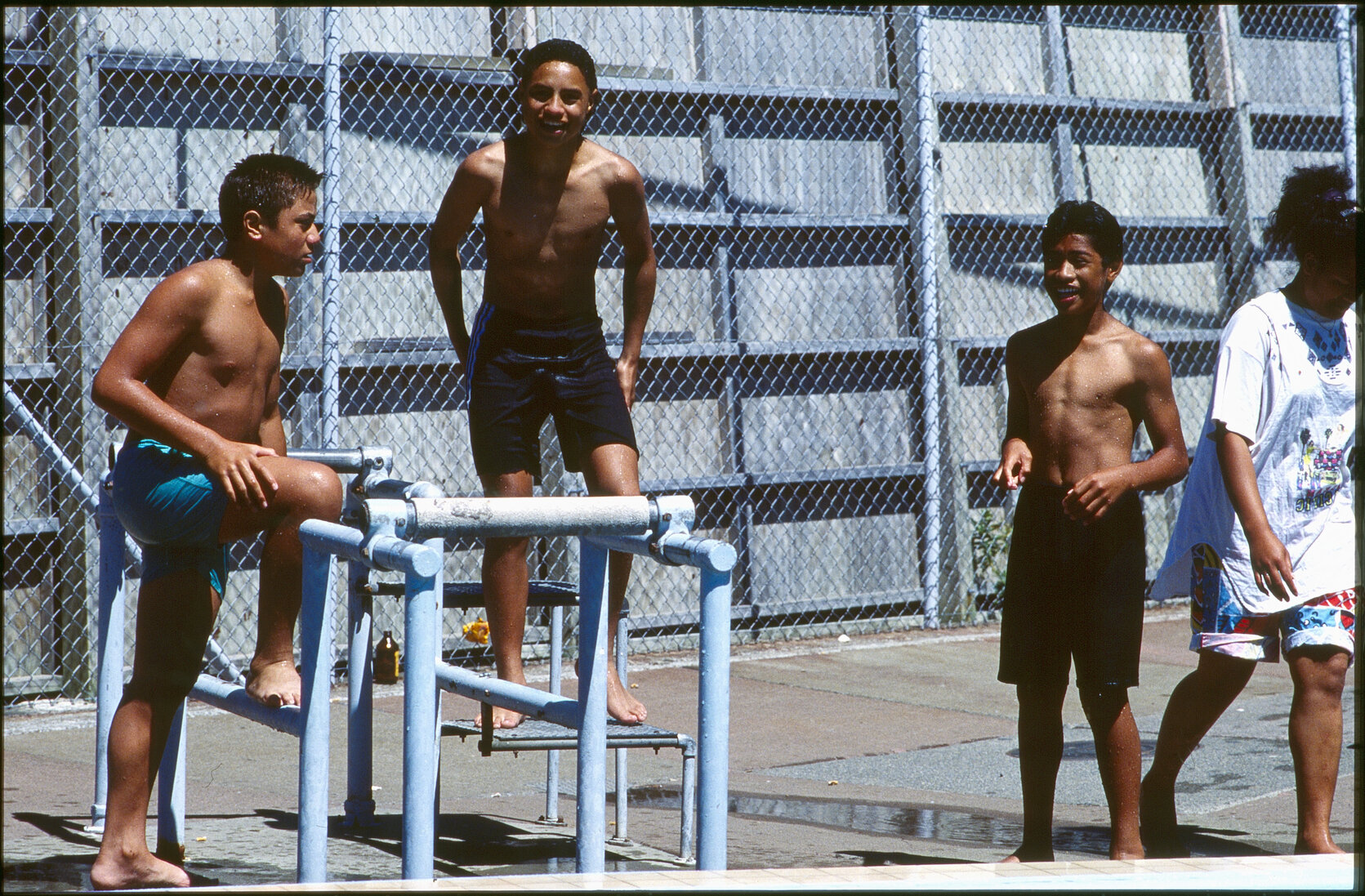Wellington East Girls College swimming pool, children playing
