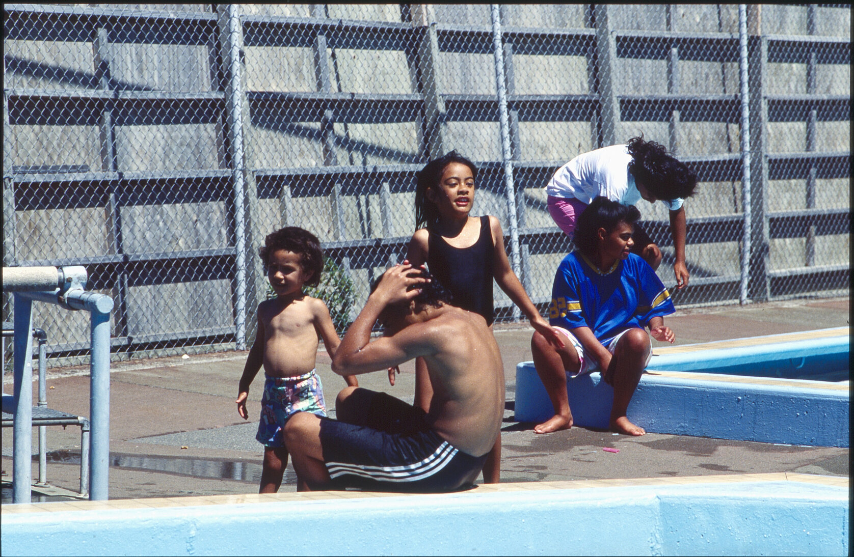 Wellington East Girls College swimming pool, children playing
