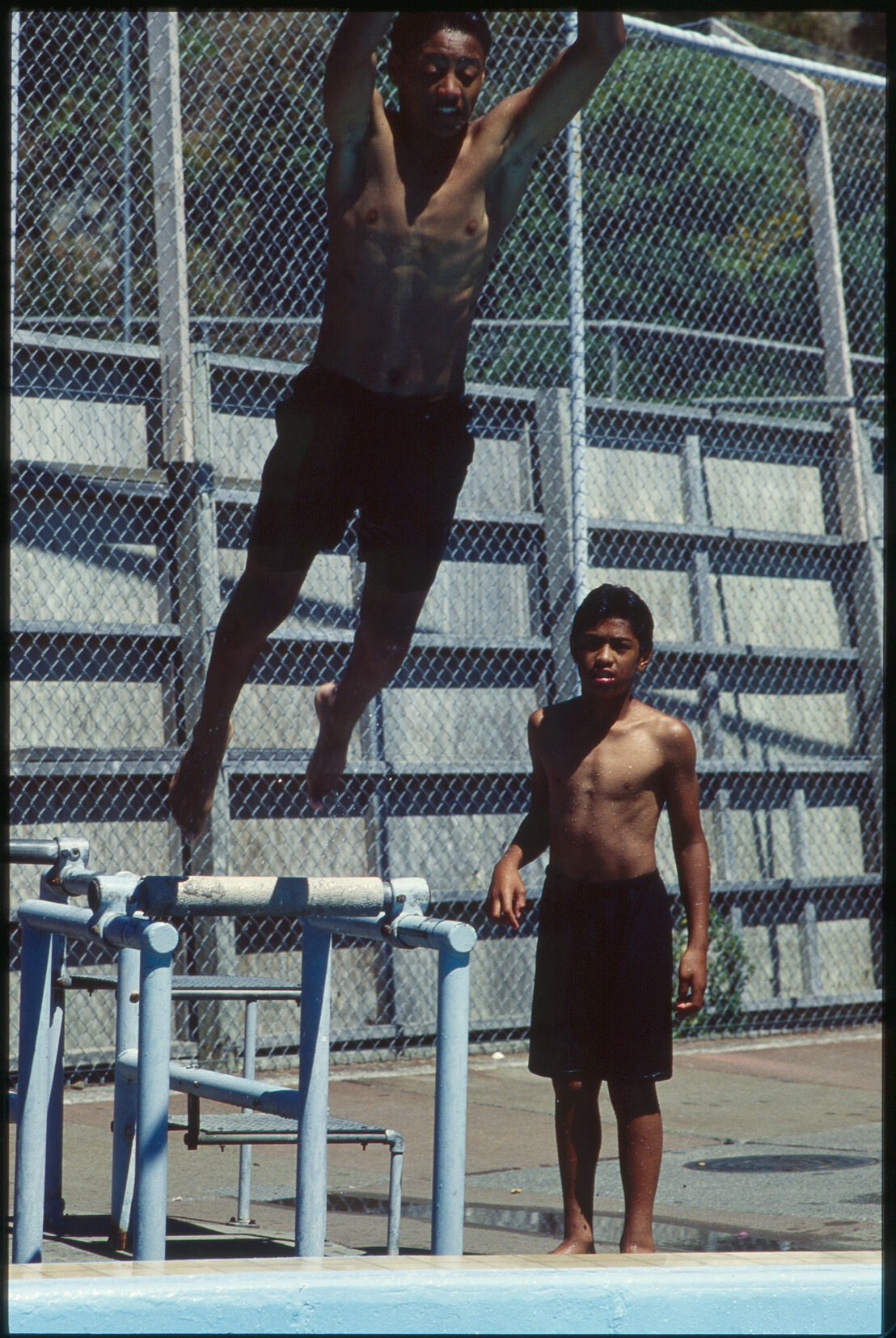 Wellington East Girls College swimming pool, children playing