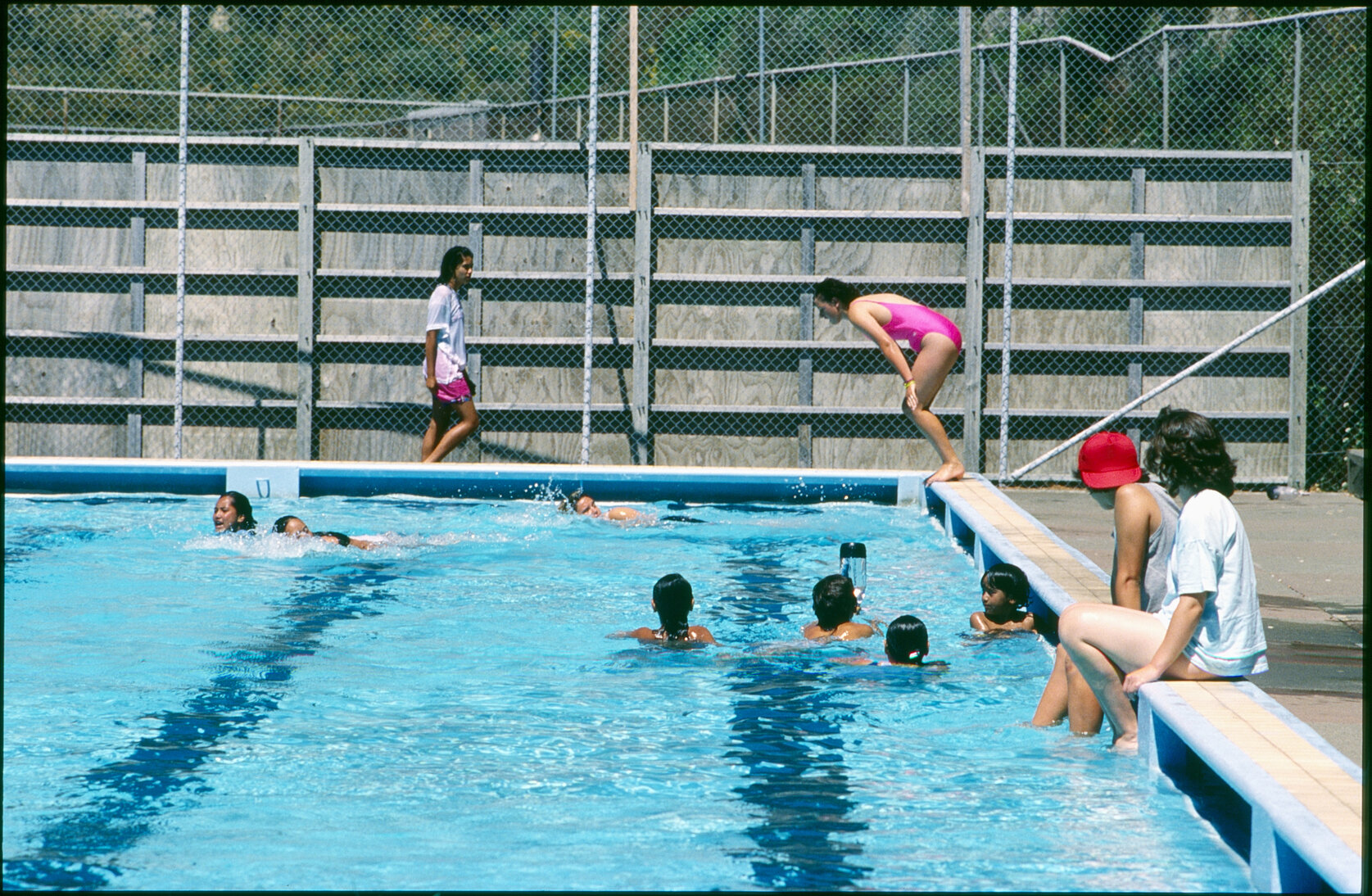 Wellington East Girls College swimming pool, children playing