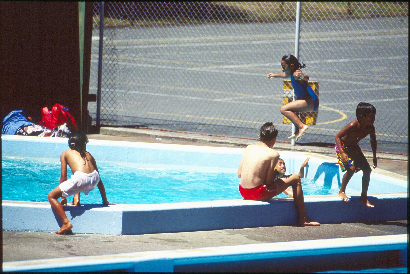 Wellington East Girls College swimming pool, children playing