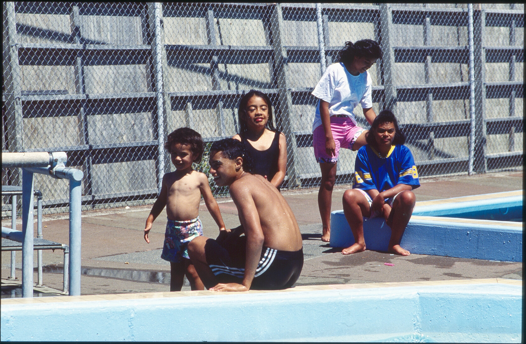 Wellington East Girls College swimming pool, children playing