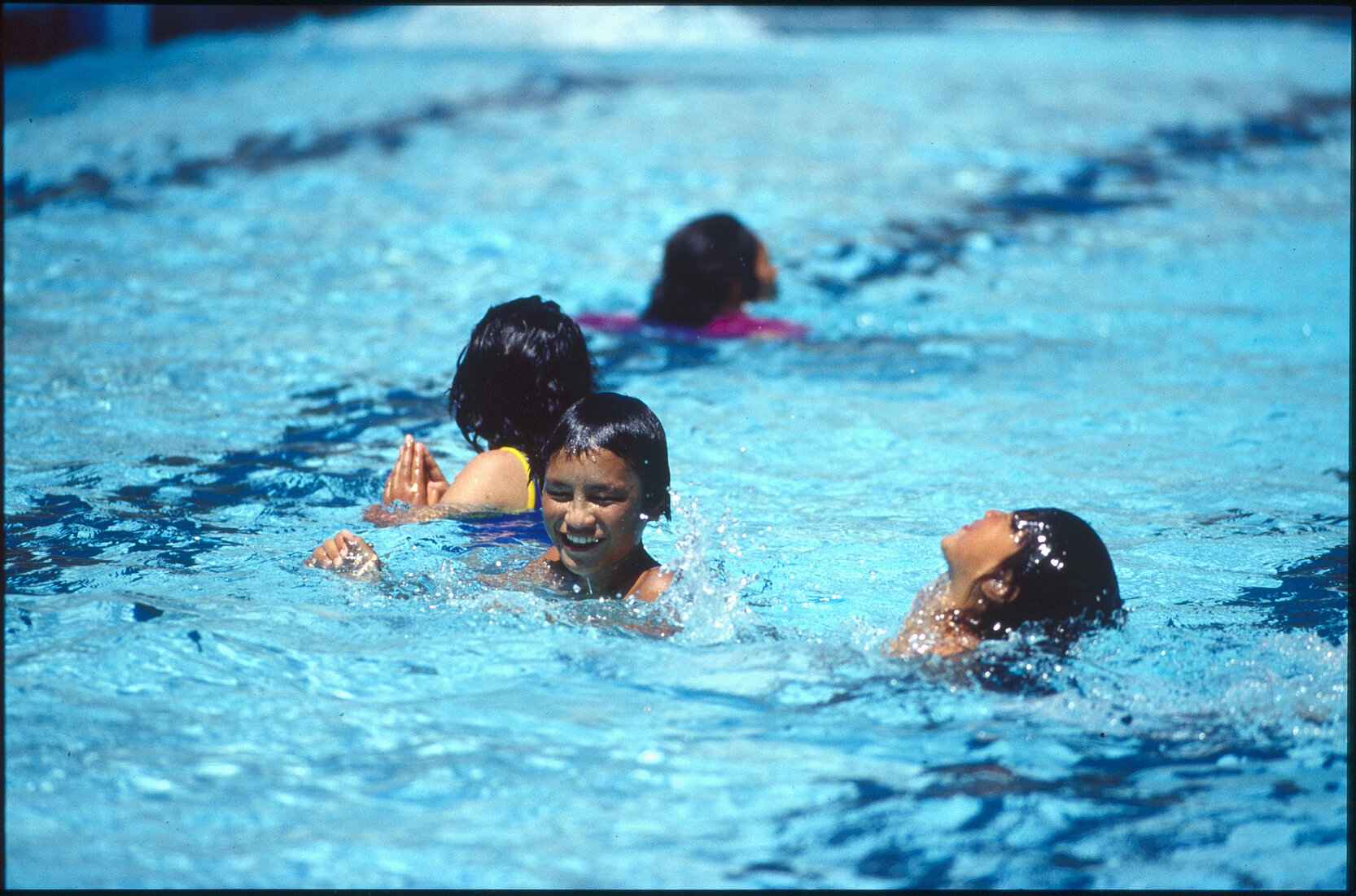 Wellington East Girls College swimming pool, children playing