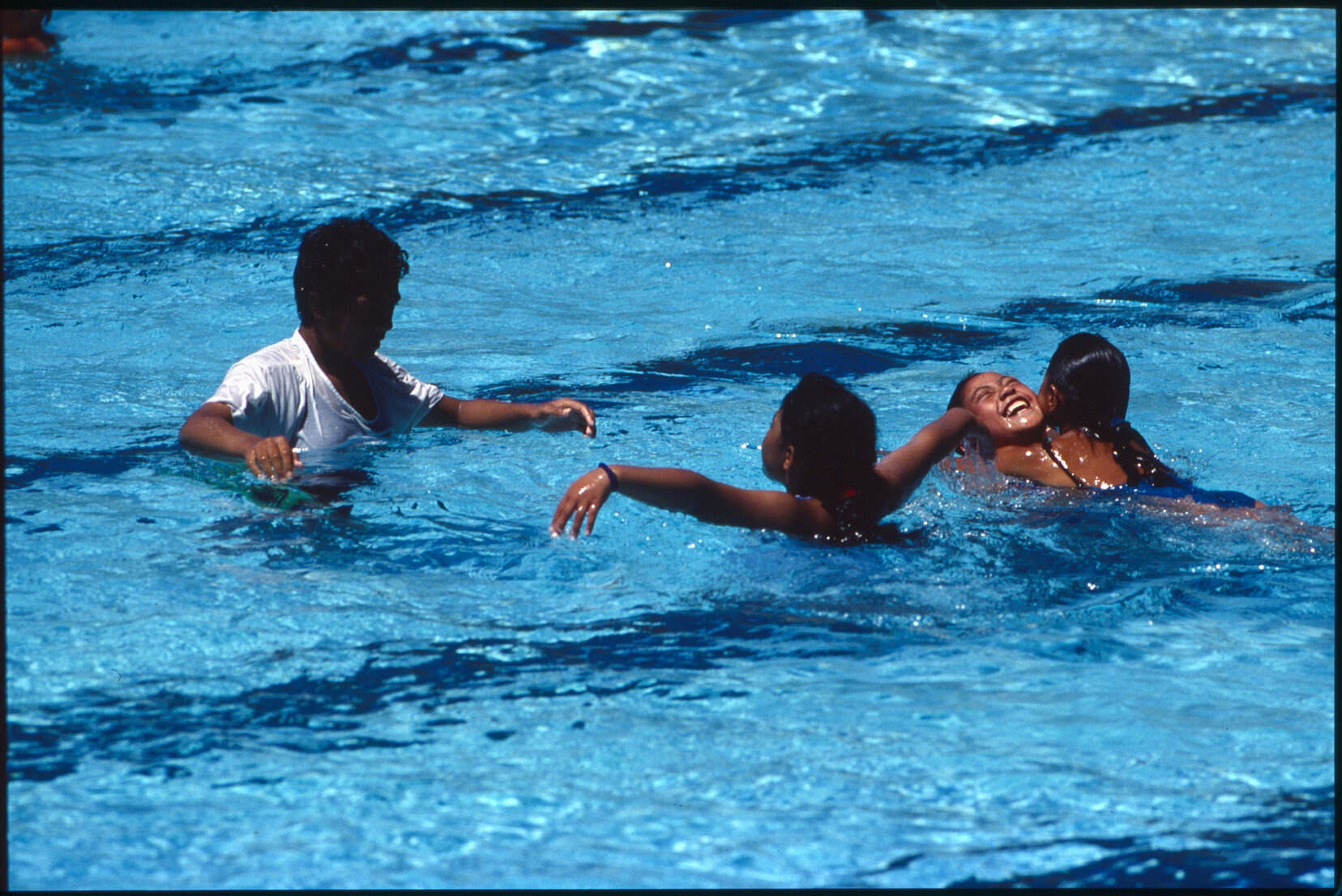 Wellington East Girls College swimming pool, children playing