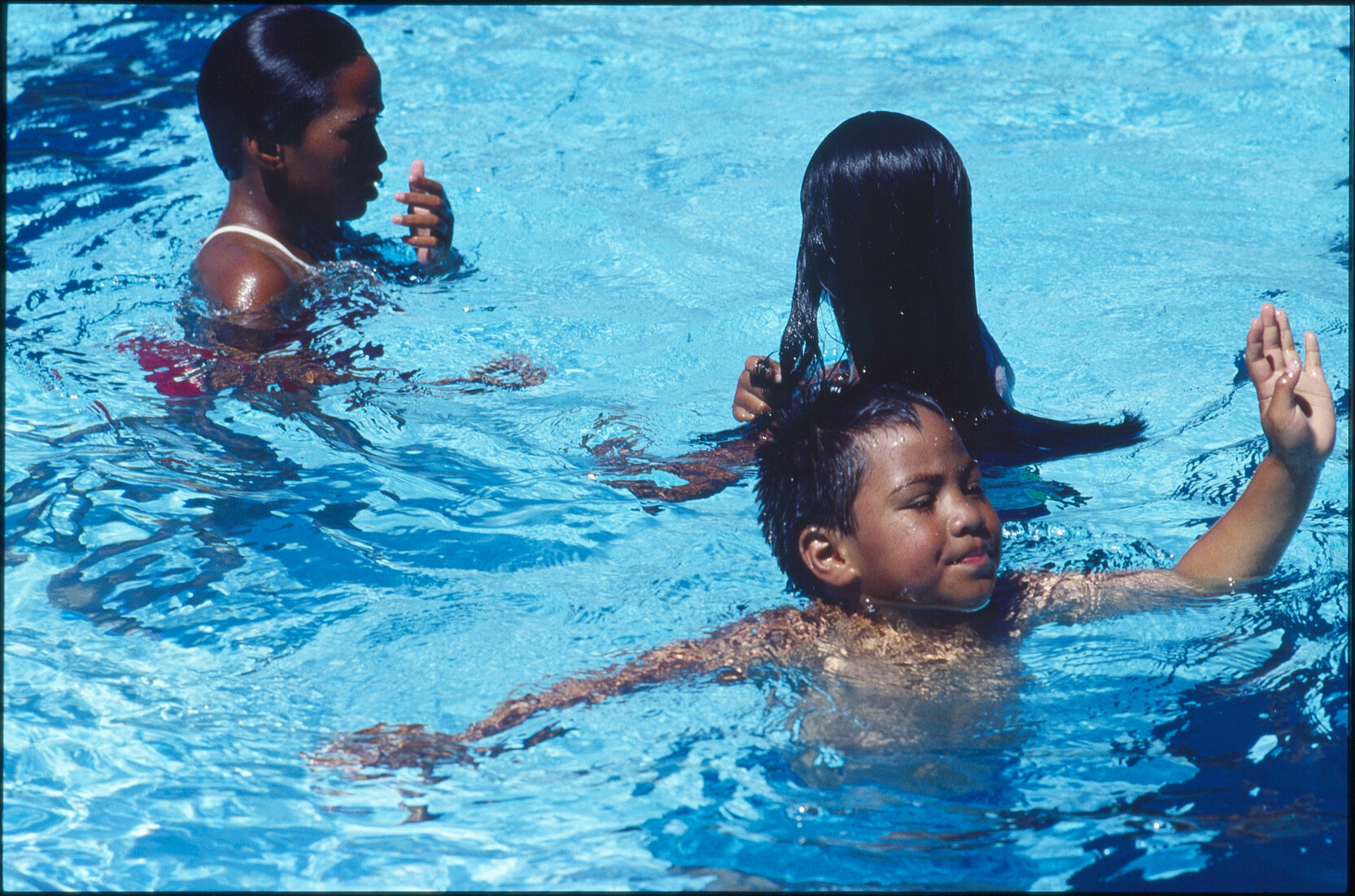 Wellington East Girls College swimming pool, children playing