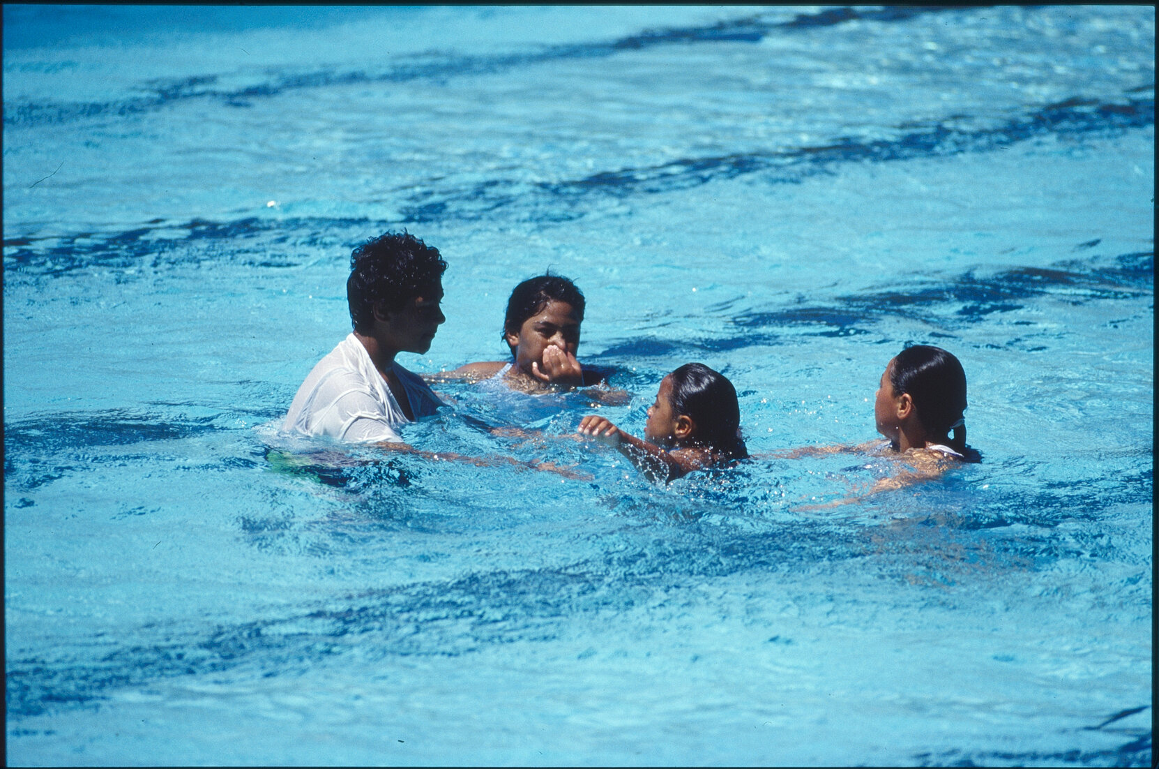 Wellington East Girls College swimming pool, children playing