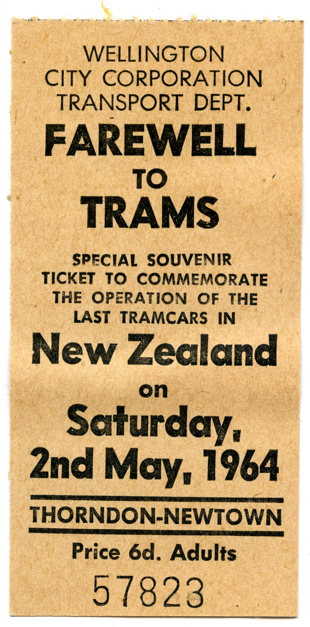 Special Souvenir Ticket to Commemorate the last tram