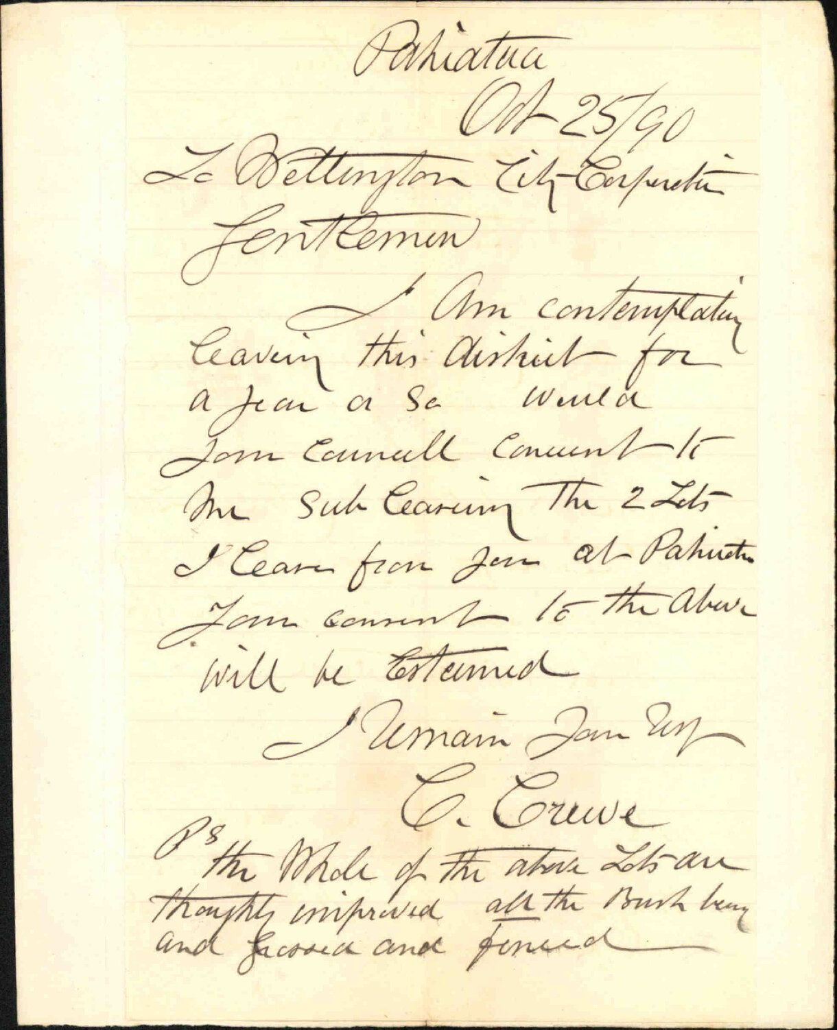 Asking leave to sub let his land - C Crowe, Pahiatua