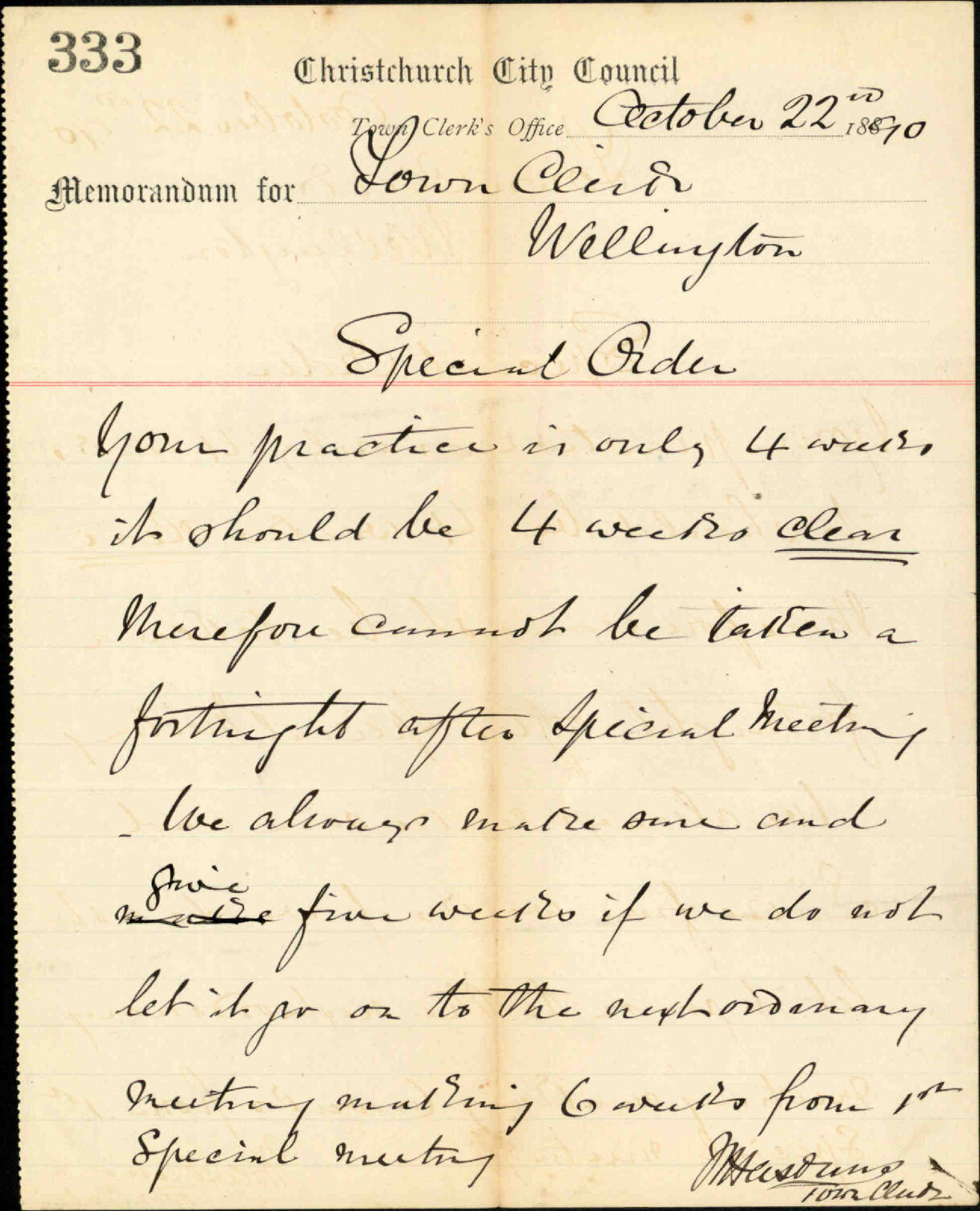 Special order - Town Clerk, Christchurch