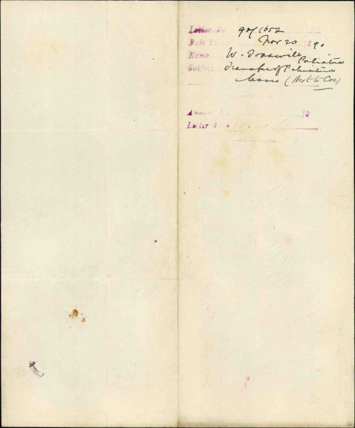 Pahiatua land (transfer of lease) - William Tosswill