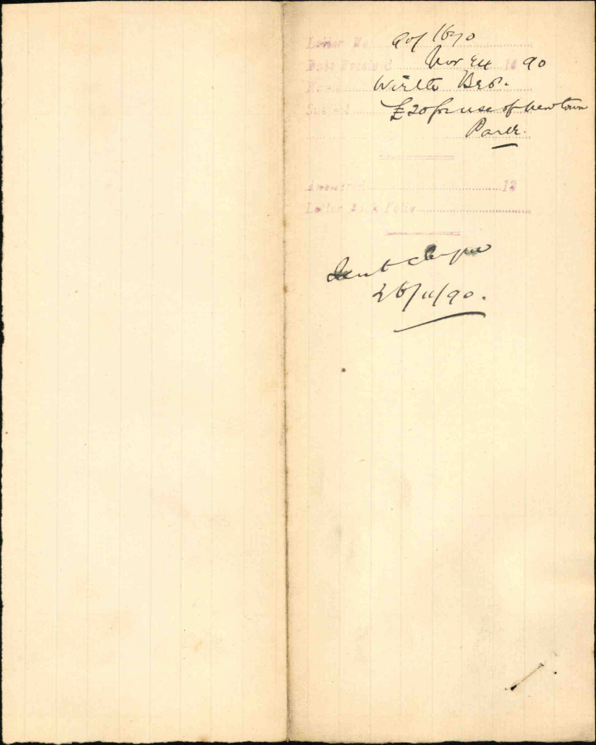 &pound;20 for use of Newtown Park - Wirth Brothers