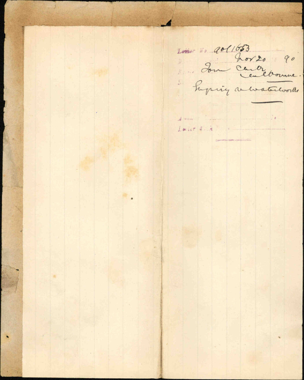 Enquiry regarding waterworks - Town Clerk, Melbourne