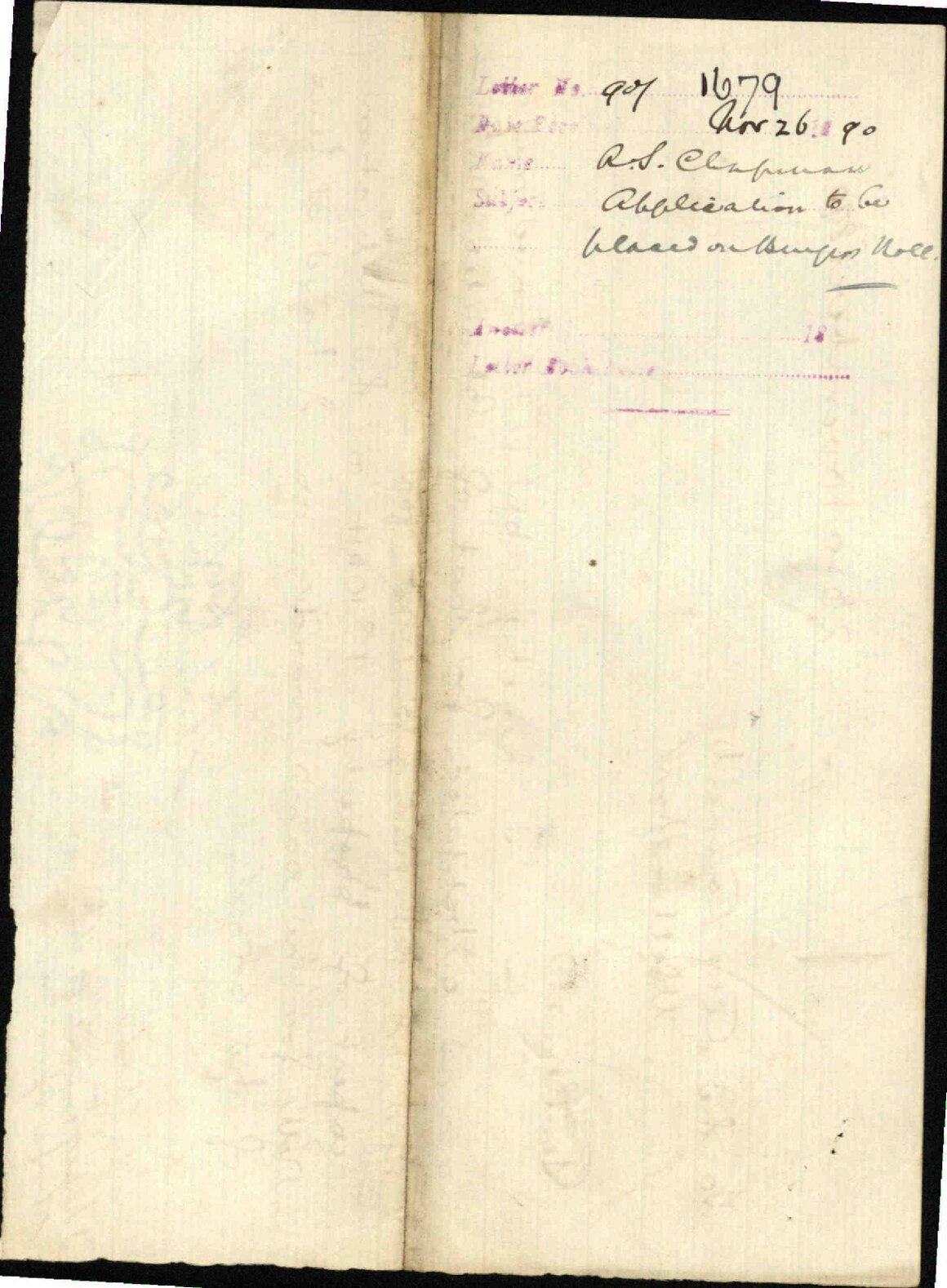 Application to be placed on the Burgess Roll - A S Chapman