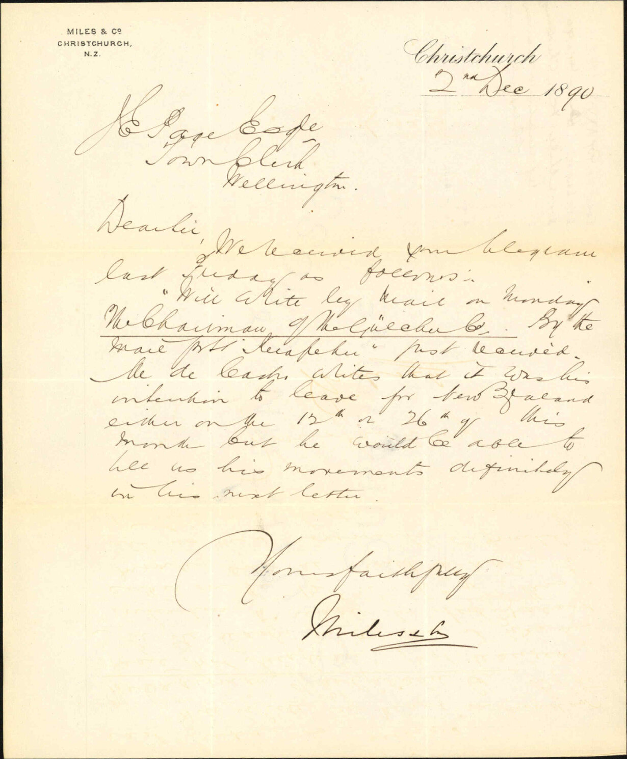 Information regarding chairman of Gulcher Company - Mills and Company, Christchurch