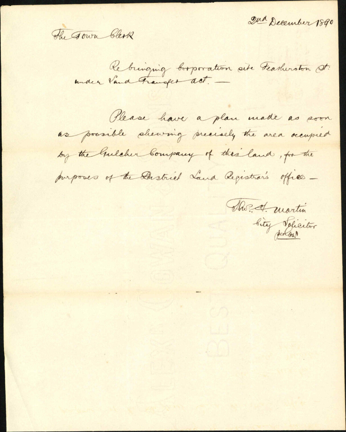 Town Hall site, Featherston Street - City Solicitor