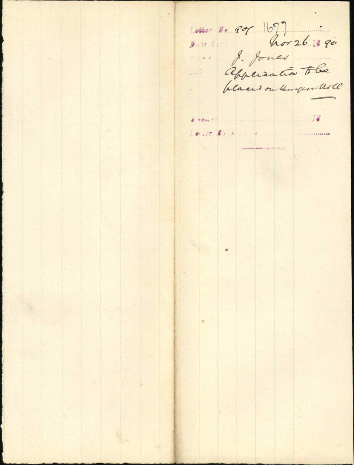 Application to be placed on the Burgess Roll - J Jones