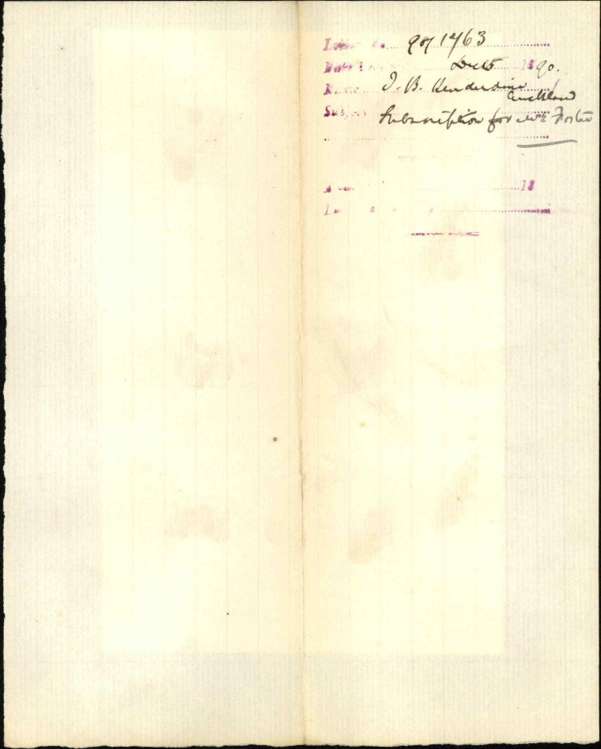 Subscription for Mr Foster - J B Renderdine, Auckland