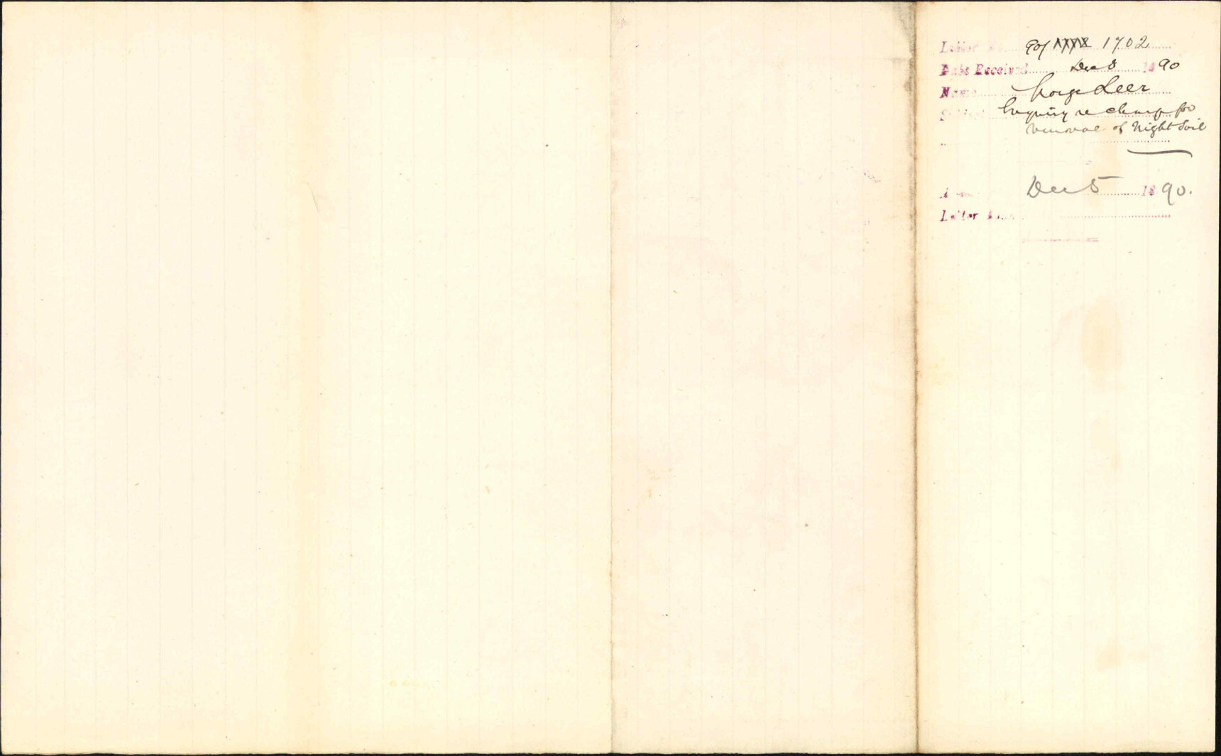 Enquiry regarding charge for removal or night soil - George Leer