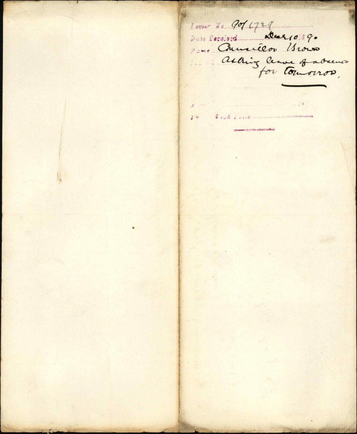 Asking leave of absence for tomorrow - A W Brown