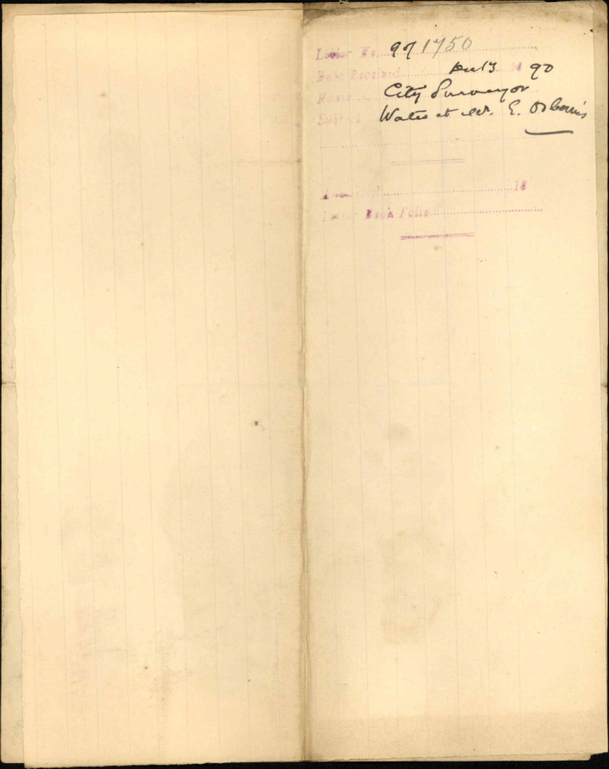 Water at Mr E Osborne's - City Surveyor