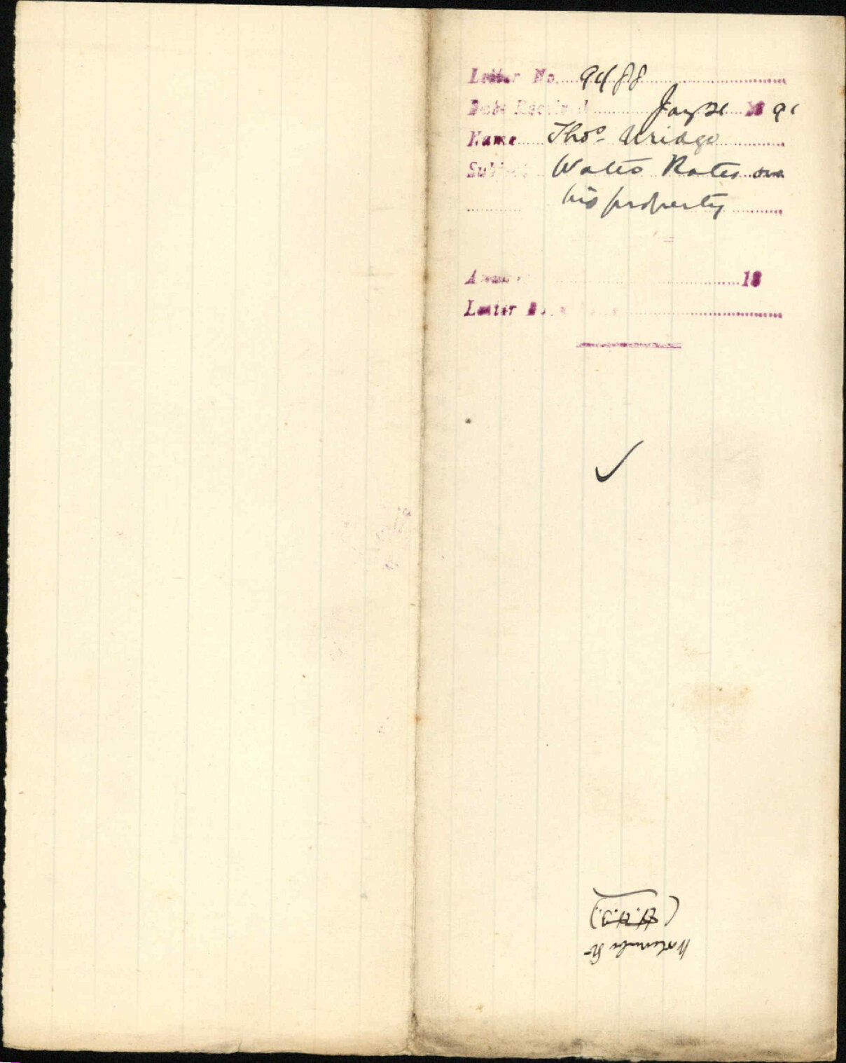 Water rates at his property - Thomas Uridge