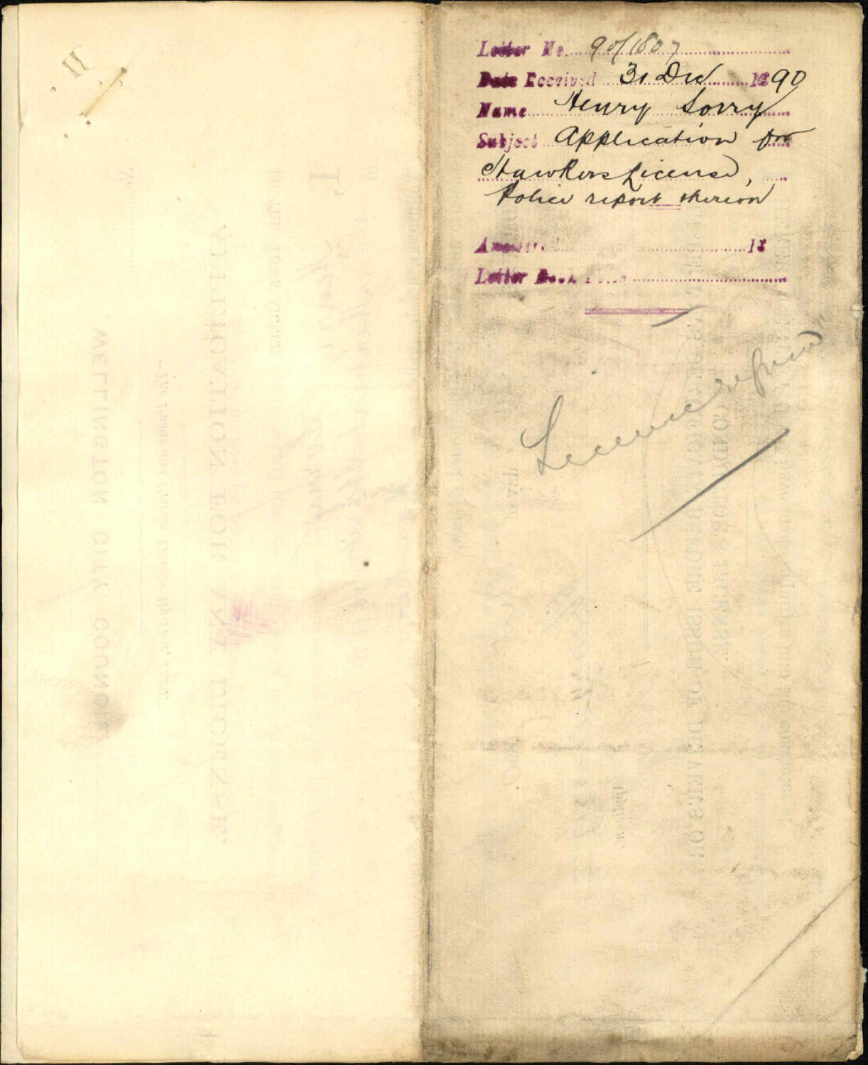 Application for hawker's license - Henry Lorry