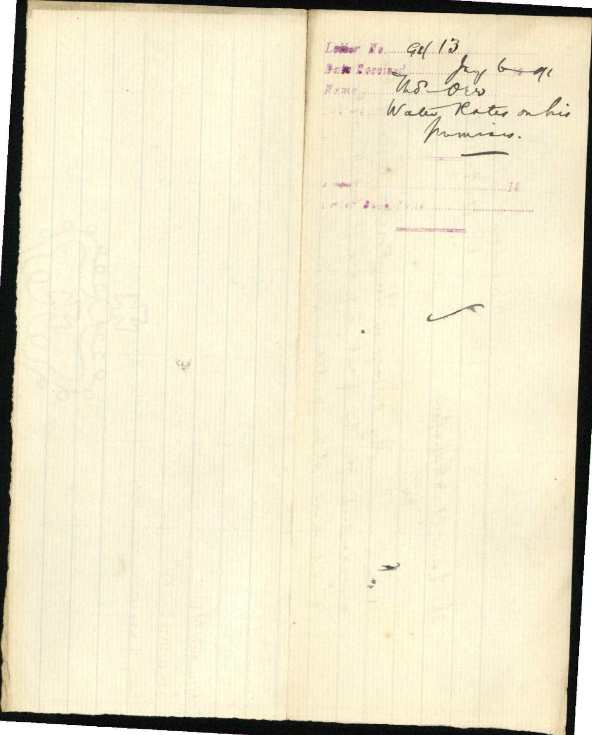 Water rates on his premises - Thomas Orr
