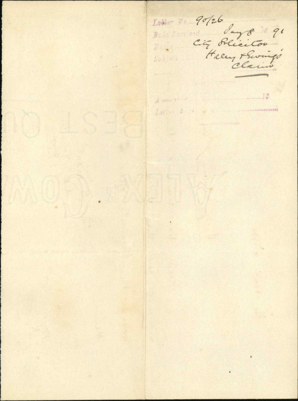 Halley and Ewing's claim - City Solicitor