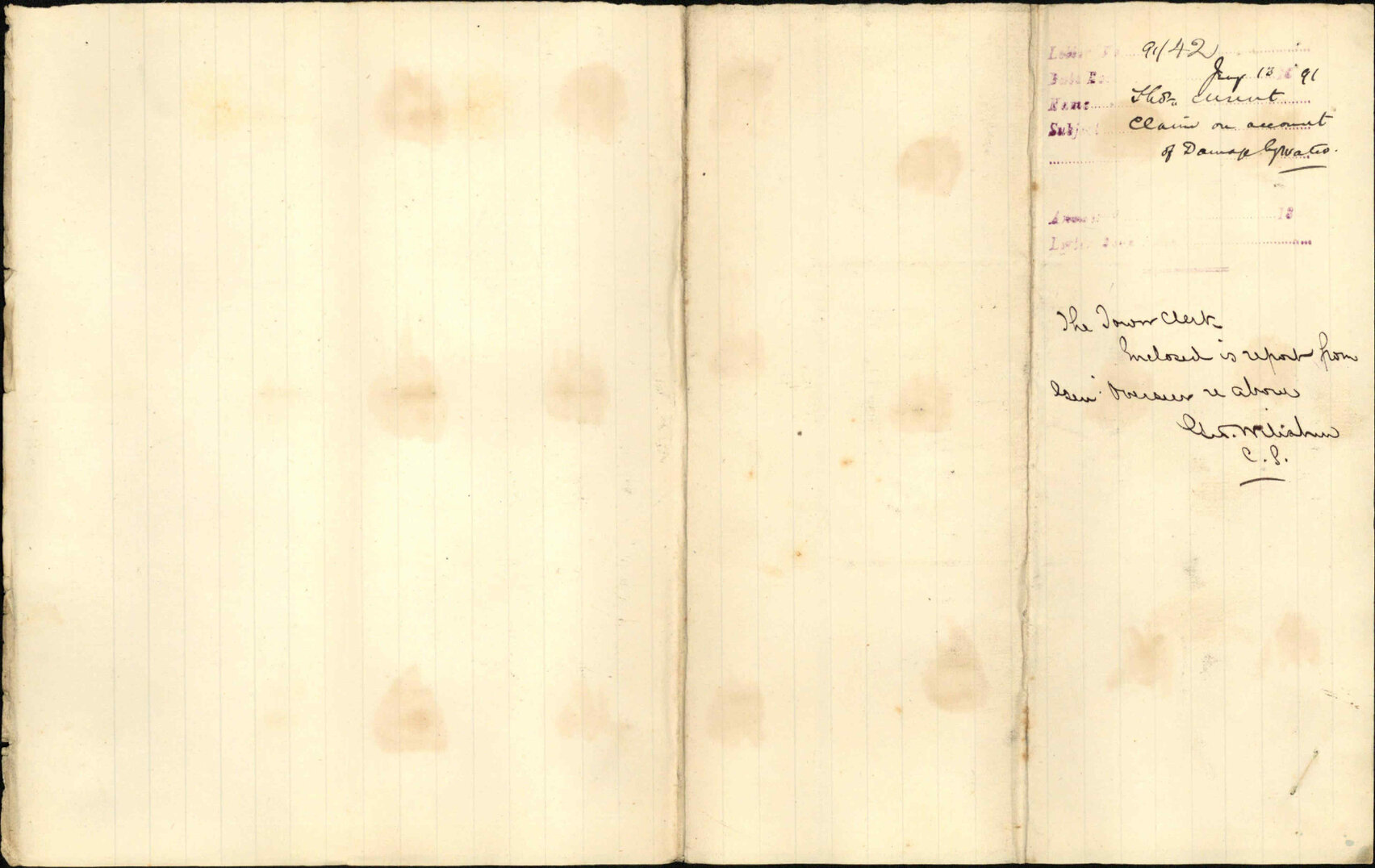 Claim on account of damage by water - Thomas Hunt