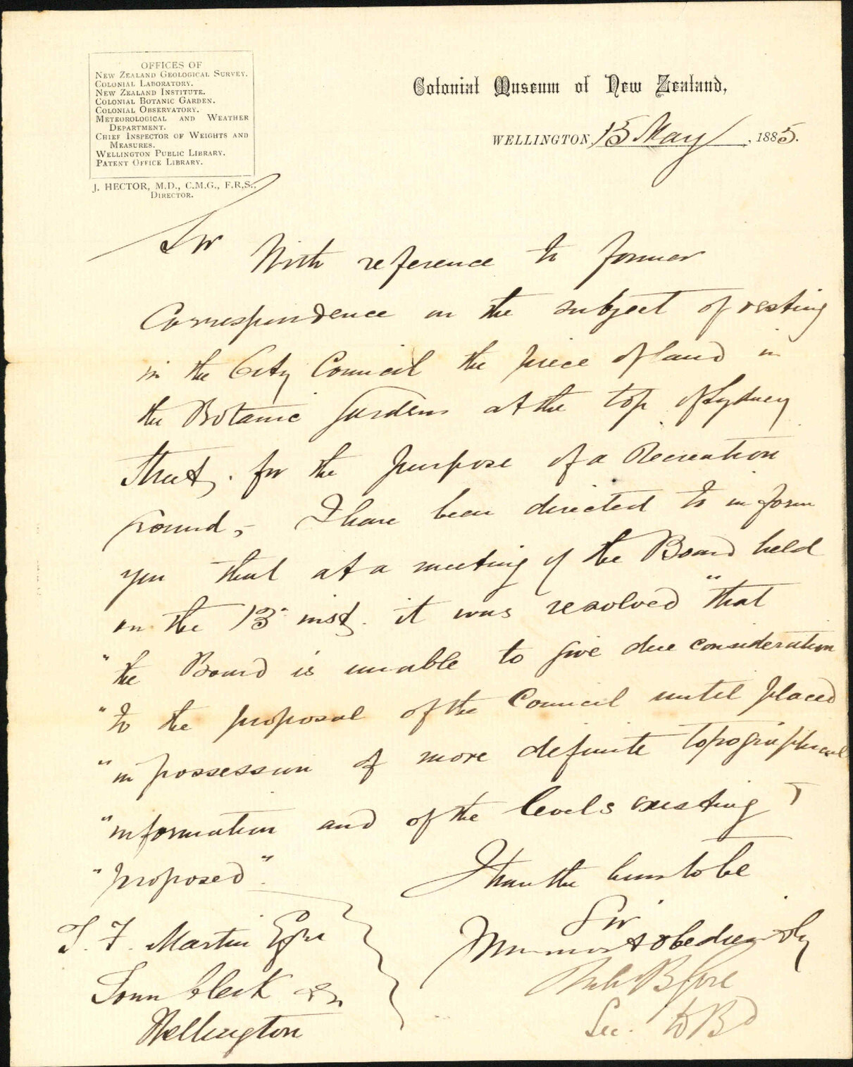 Thorndon recreation ground - Botanic Garden Board