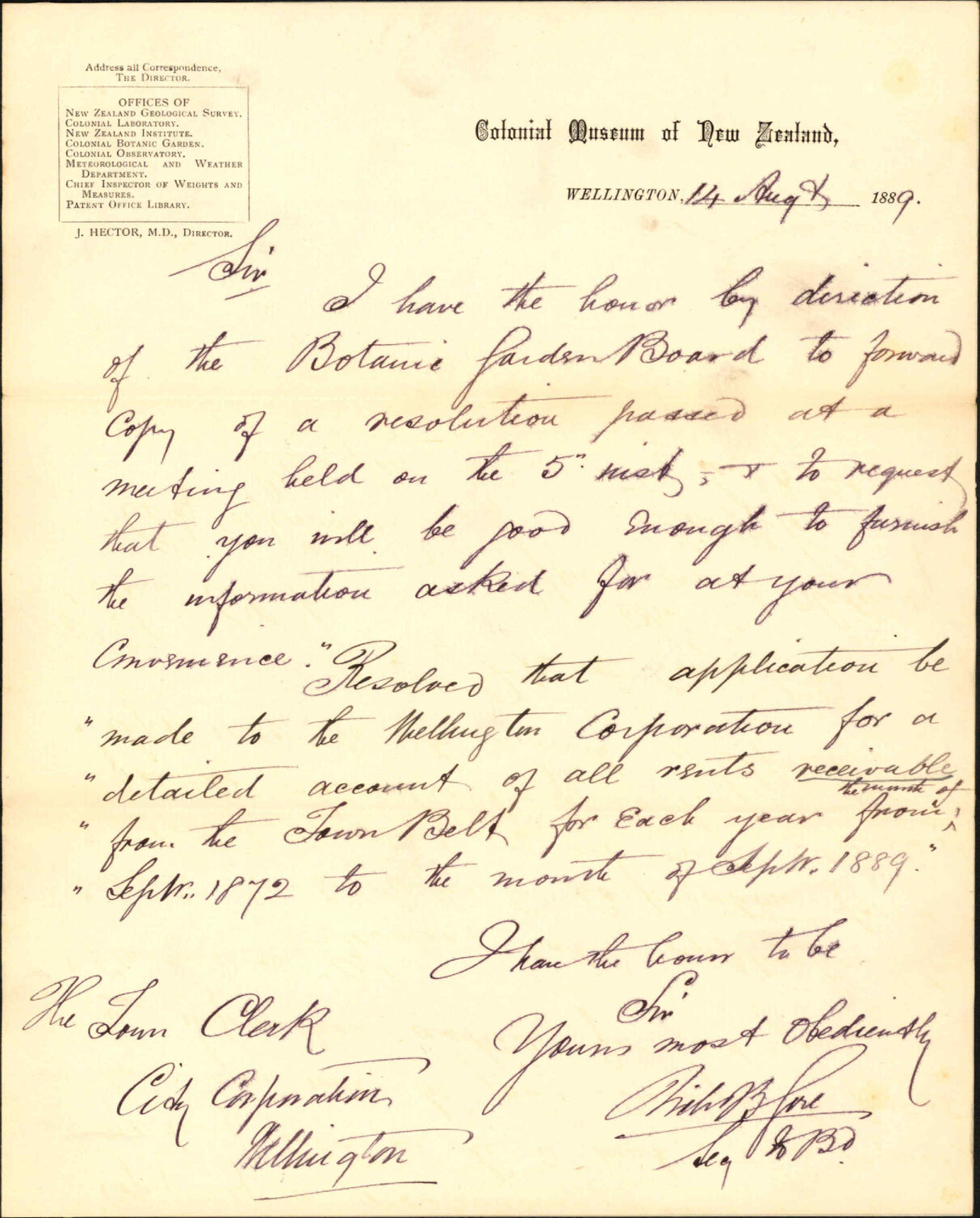 Asking return regarding Town Belt rents - Botanic Garden Board