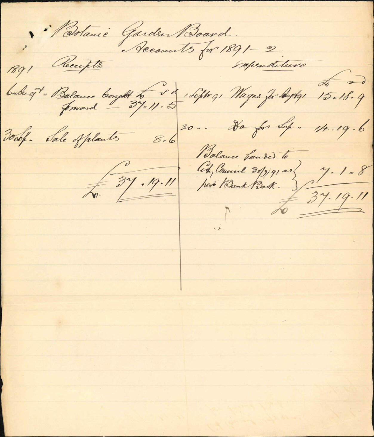 With statement of balance - Botanical Garden Board