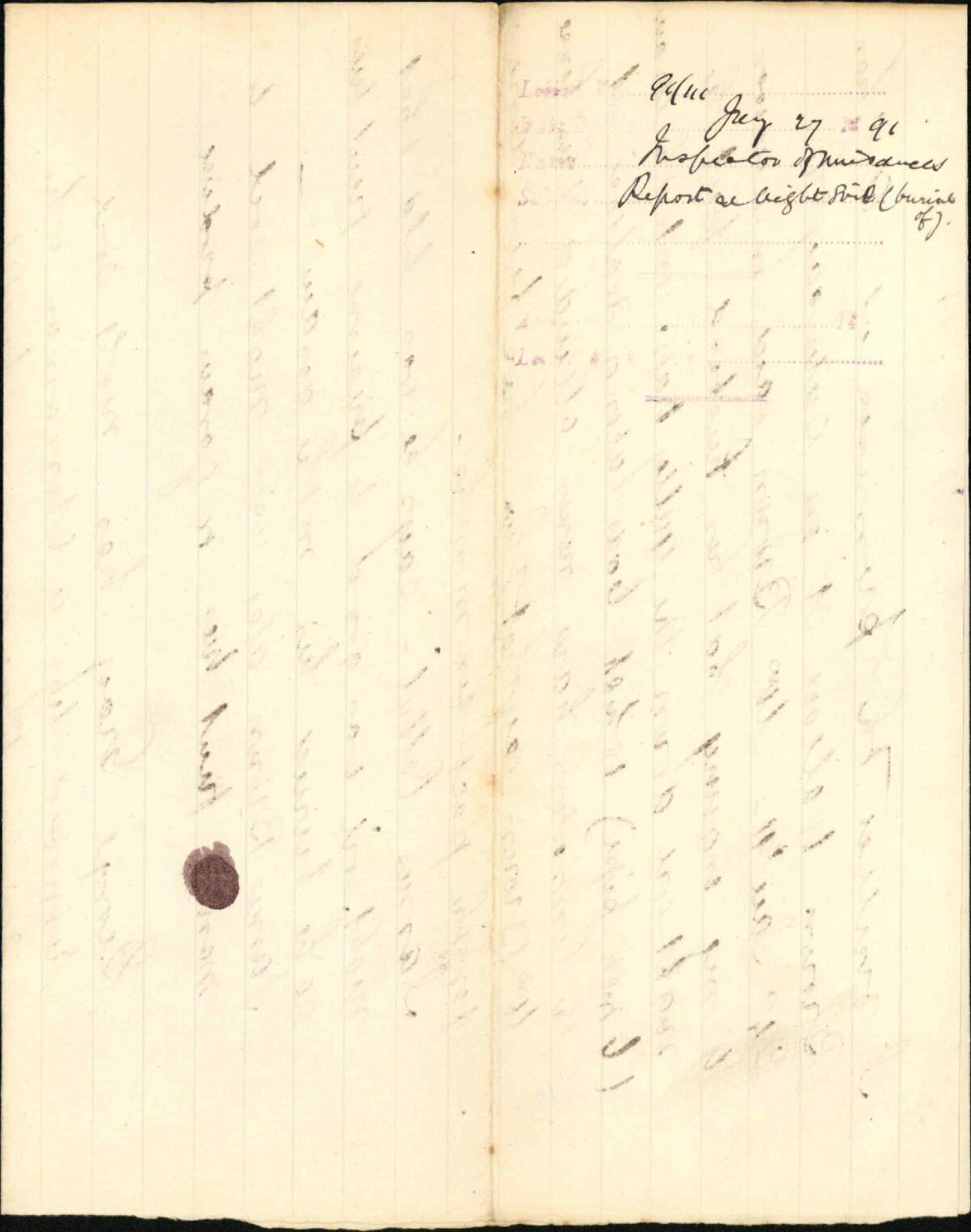 Report regarding burial of night soil - Inspector of Nuisances