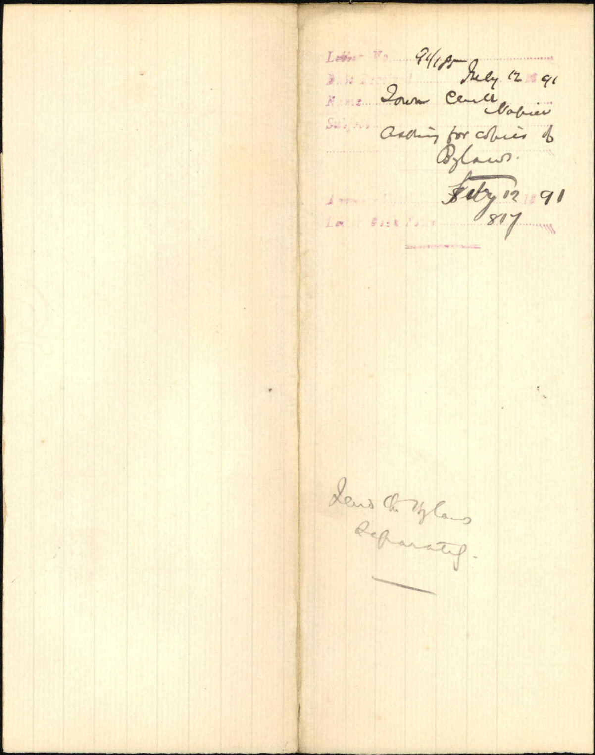 Asking for copies of bylaws - Town Clerk, Nelson