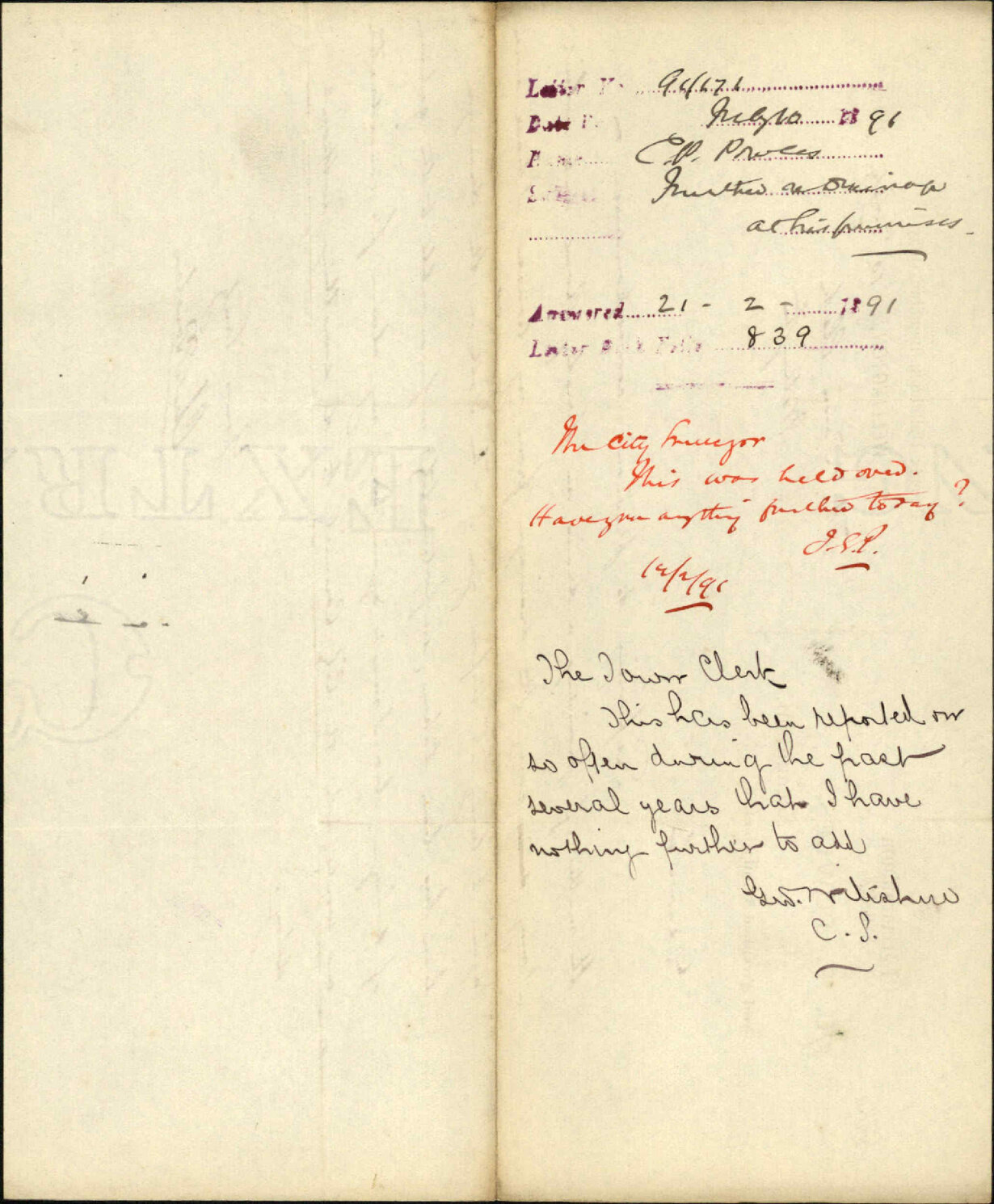 Further regarding drainage at his premises - C P Powles