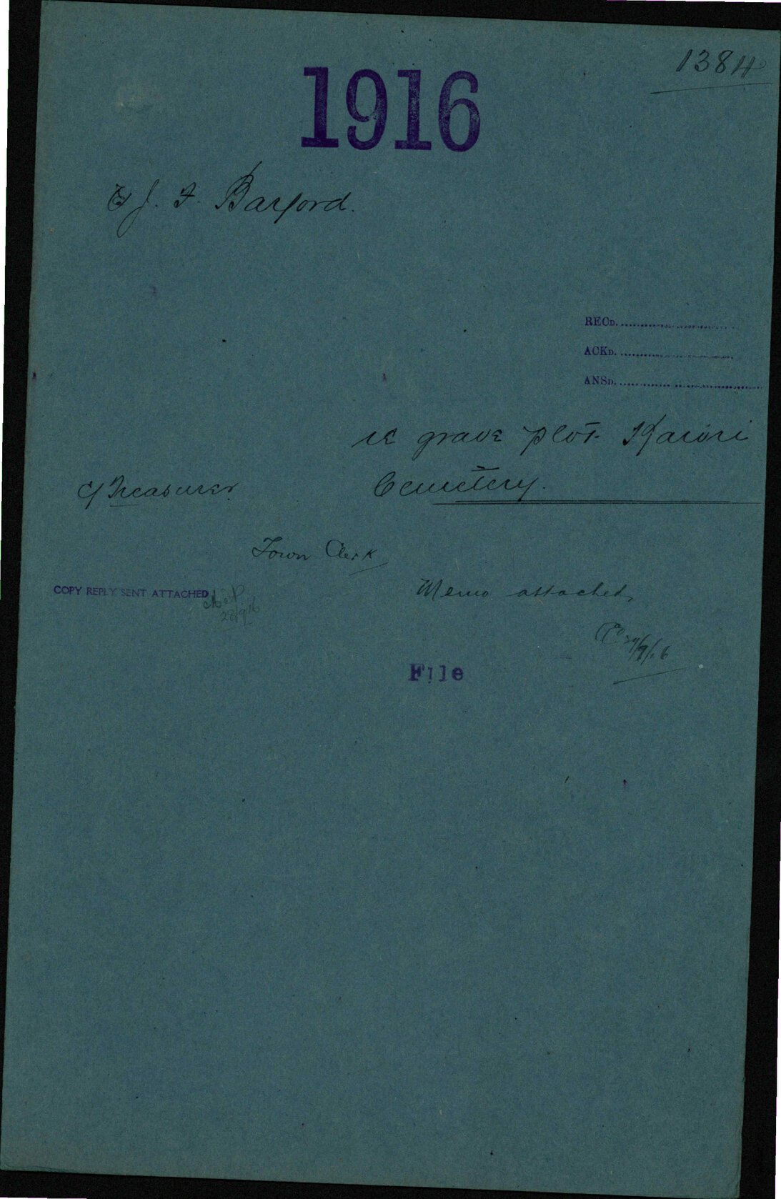 Re grave plot, Karori Cemetery - J F Barford