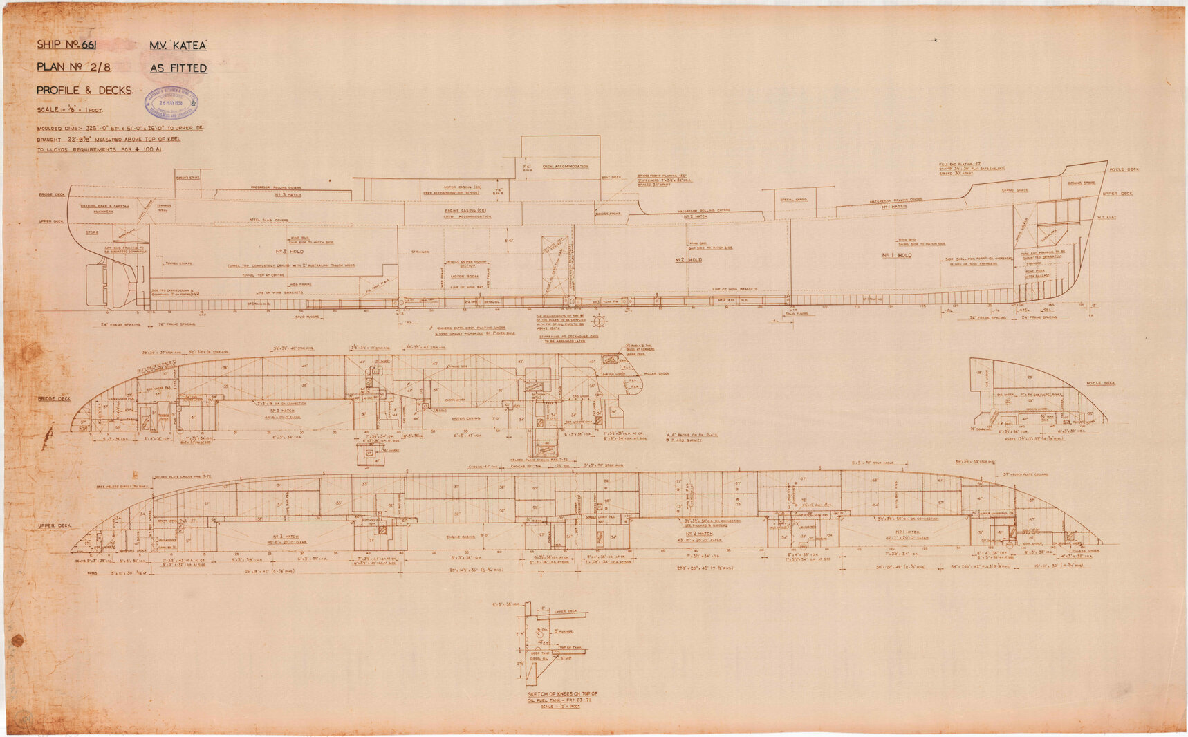 MV Katea, as fitted, profile and decks