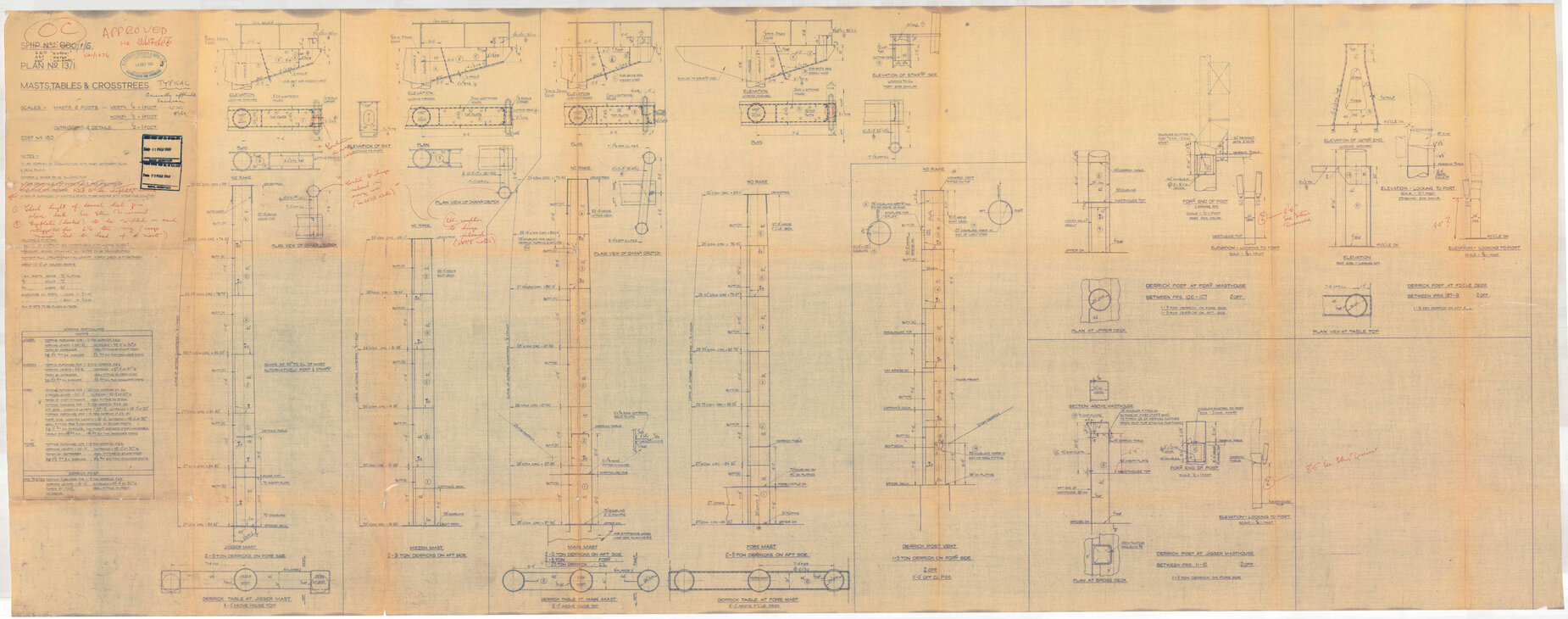 [MV Koraki, MV Katea, MV Waikare], MV 660-1-5, masts, tables and crosstrees