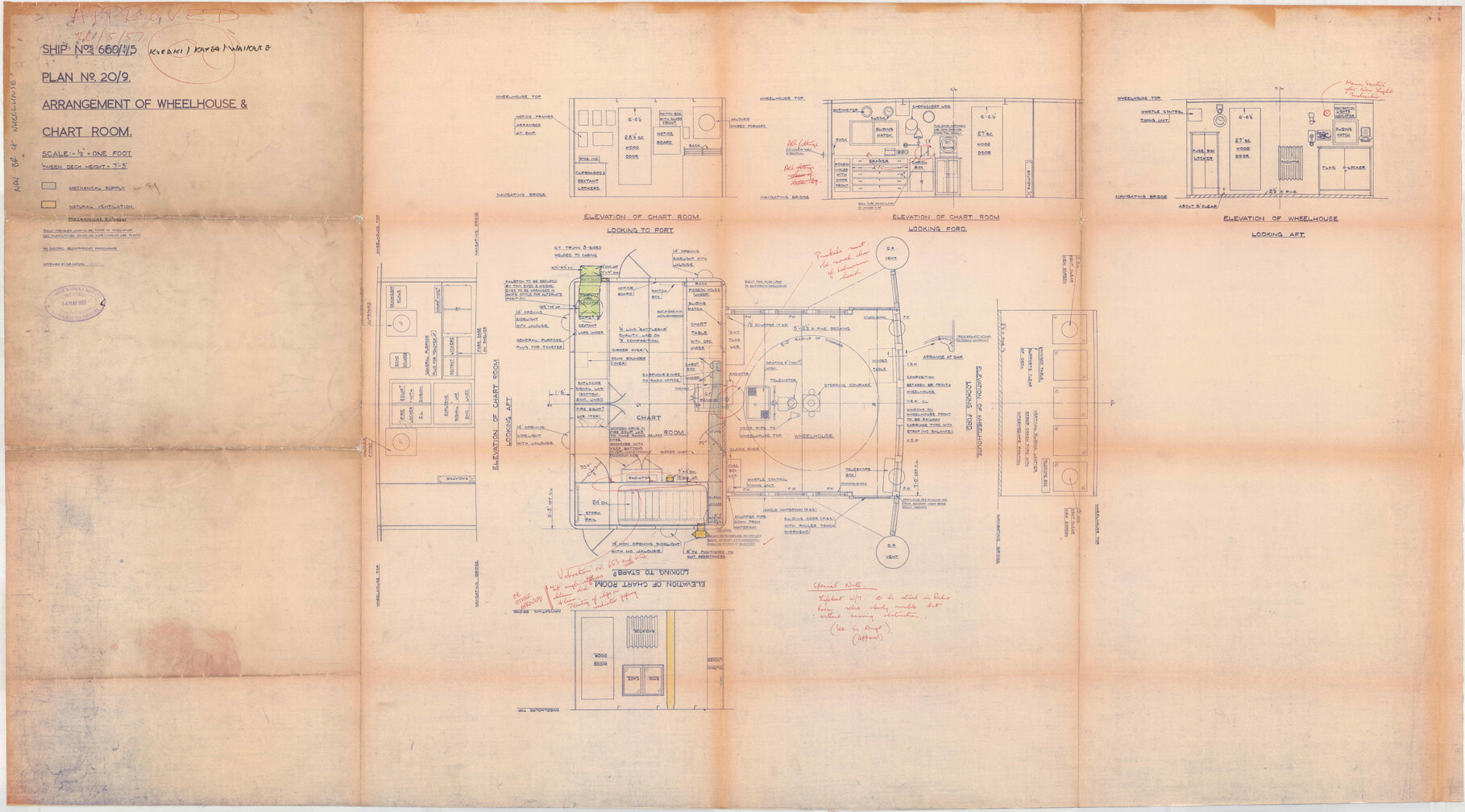[MV Koraki, MV Katea, MV Waikare], MV 660-1-5, arrangement of wheelhouse and chart room