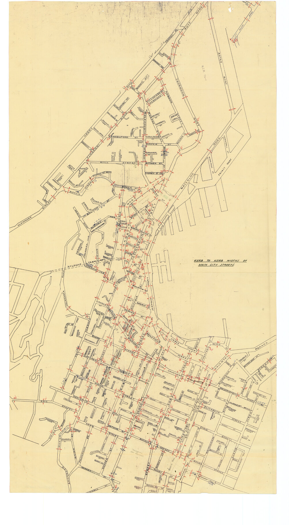 Kerb to kerb widths of main city streets
