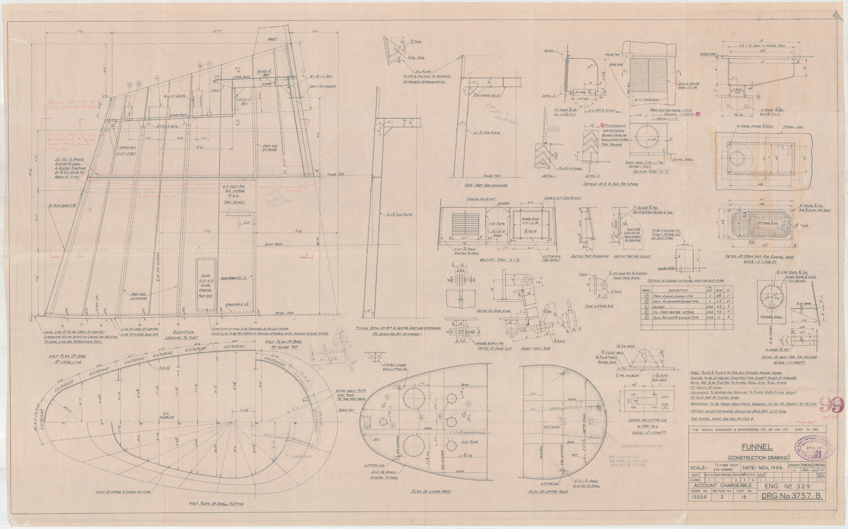[TSMV Hawea], funnel (construction drawing)