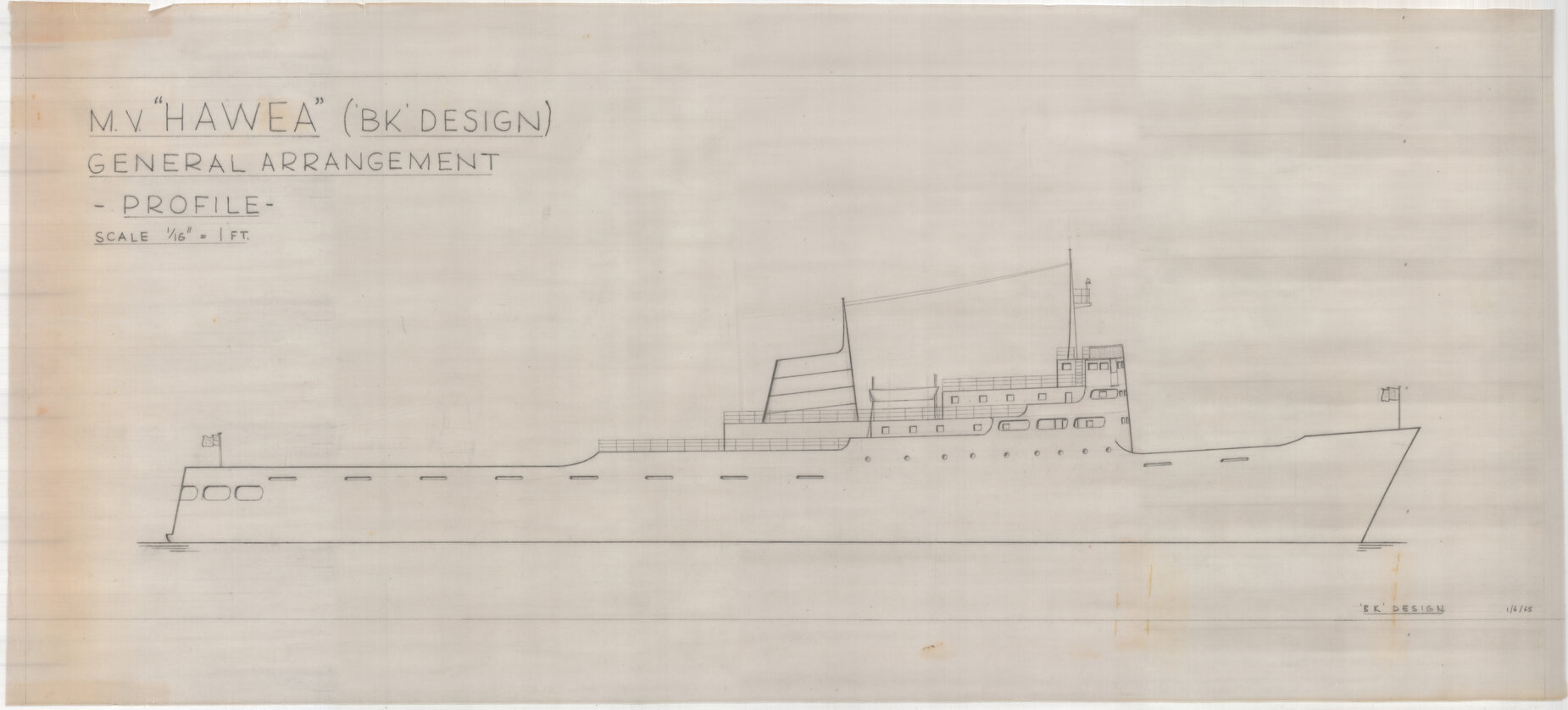 MV Hawea (BK design), general arrangement, profile