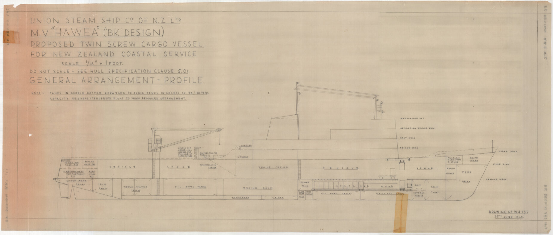 MV Hawea (BK design), general arrangement, profile