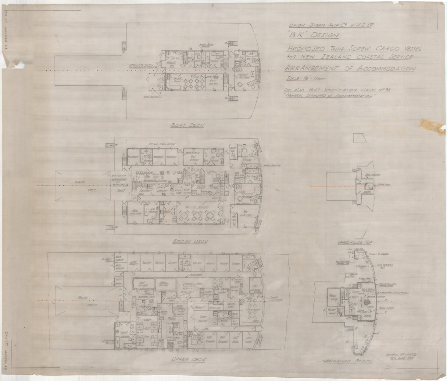 MV Hawea, (BK design), arrangement of accommodation
