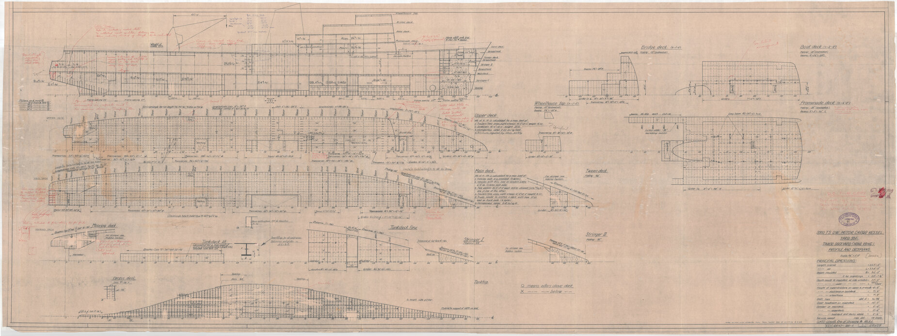 [MV Hawea], 2000 TS DW motor cargo vessel, Yard 581, Taikoo Dockyward (Hong Kong), profile and deck plans