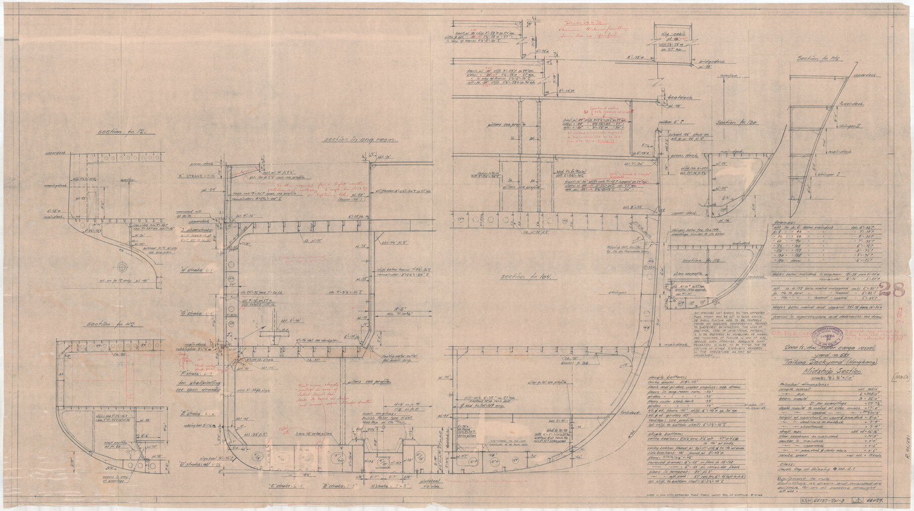 [MV Hawea], 2000 TS DW motor cargo vessel, Yard 581, Taikoo Dockyward (Hong Kong), midship section