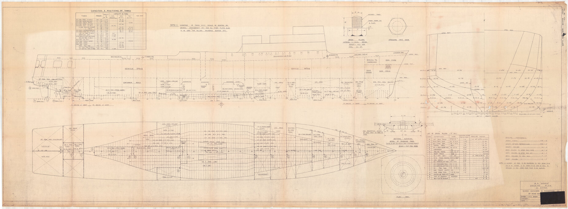 MV Hawea, docking plan, as fitted