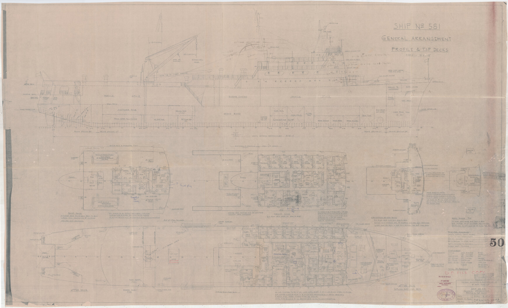 [MV Hawea], general arrangement, profile and top decks
