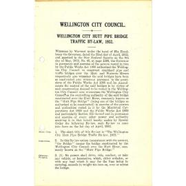 Wellington City Hutt Pipe Bridge Traffic By-Law - 1932